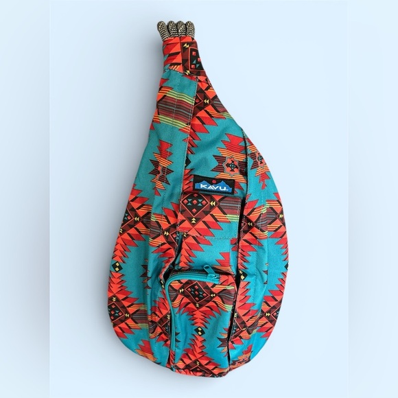 Kavu Handbags - Kavu Vibrant Teal and Green Aztec Print Backpack